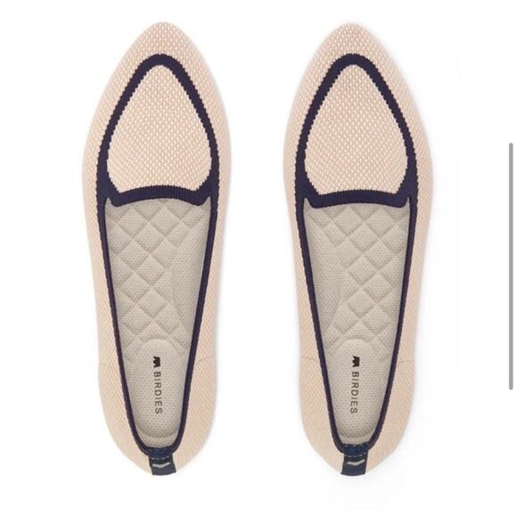 BIRDIES Blackbird Washable Knit Flats Eggshell & Navy - Picture 2 of 9